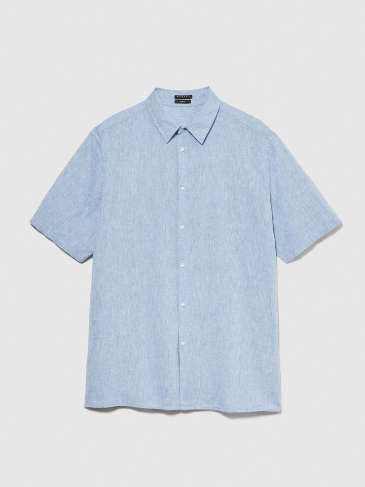 Short sleeve shirt in linen blend - men's regular fit shirts - Light Blue | Sisley image number 6
